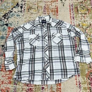 Vintage Wrangler Plaid Pearl Snap Rancher Button Down Long Sleeve Shirt